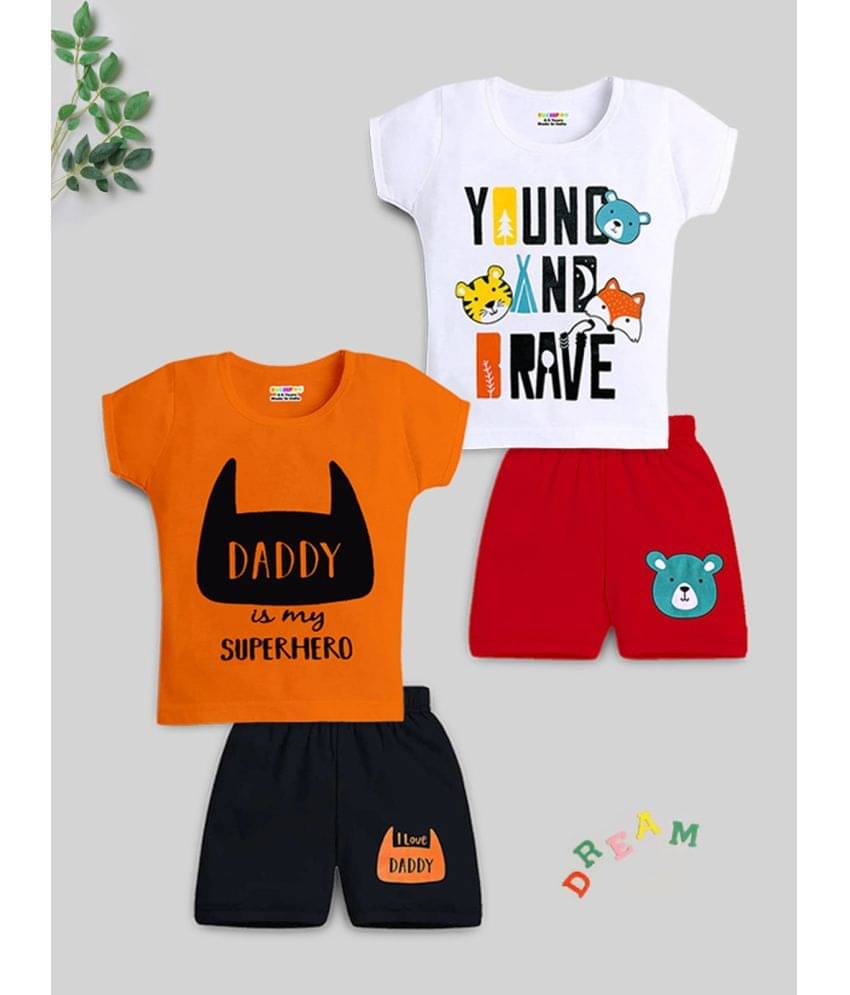     			Kuchipoo Multi Cotton Blend Baby Boy T-Shirt & Shorts ( Pack of 2 )