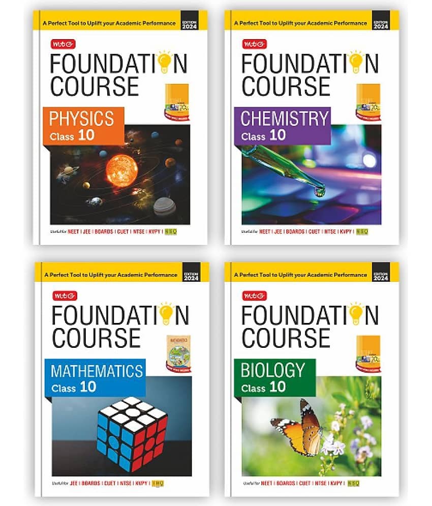 MTG Foundation Course Class 10 Physics, Chemistry, Mathematics & Biology Book (Set of 4) For IIT JEE, NEET, NSO Olympiad, NTSE, NVS, KVPY & Boards Exam | Based on NCERT Latest Pattern 2024-25 - Stationery | Buy online on ZillyBuy