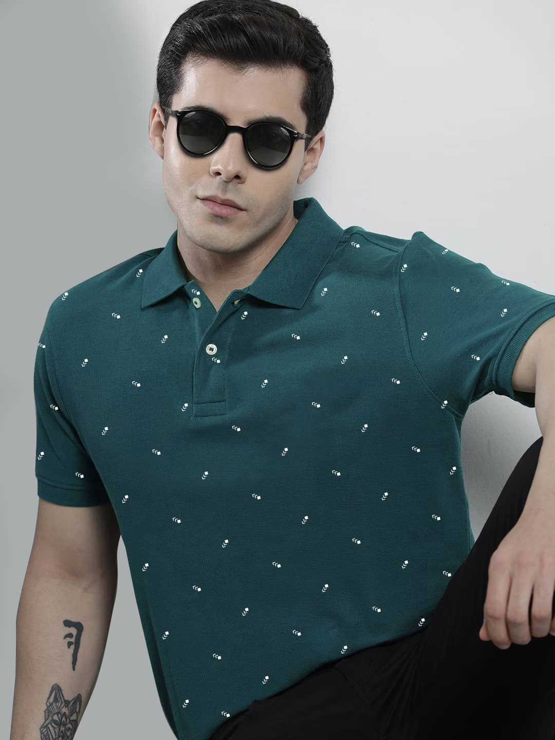Merriment Pack of 1 Cotton Blend Regular Fit Printed Half Sleeves Men's Polo T Shirt ( Teal Blue )