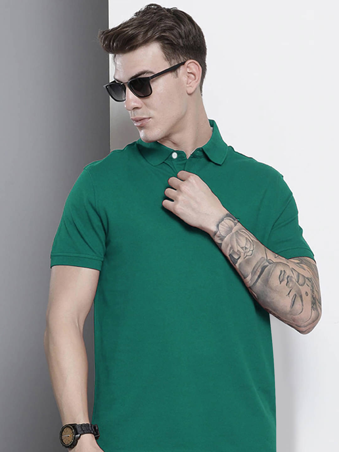     			Merriment Pack of 1 Cotton Blend Regular Fit Solid Half Sleeves Men's Polo T Shirt ( Green )