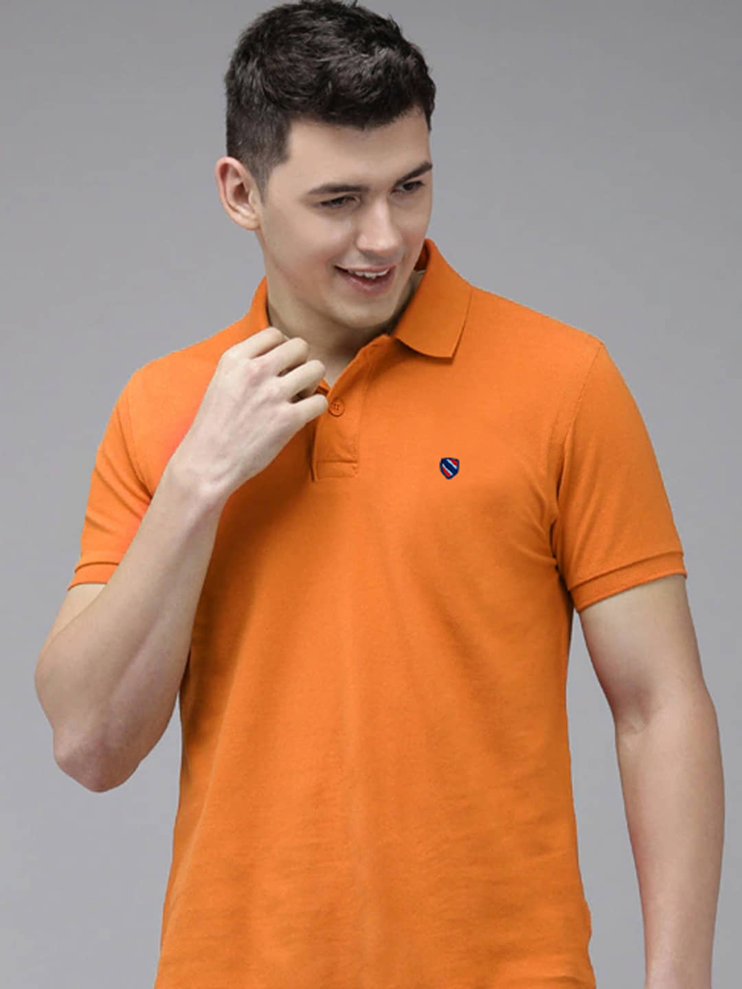 Merriment Pack of 1 Cotton Blend Regular Fit Solid Half Sleeves Men's Polo T Shirt ( Orange )