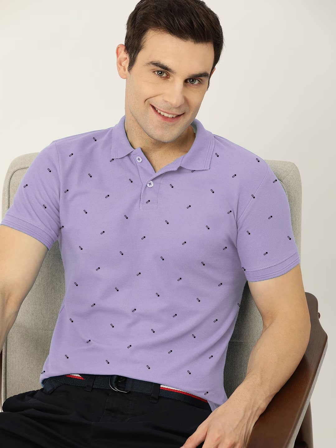 Merriment Pack of 1 Cotton Blend Regular Fit Printed Half Sleeves Men's Polo T Shirt ( Lavender )