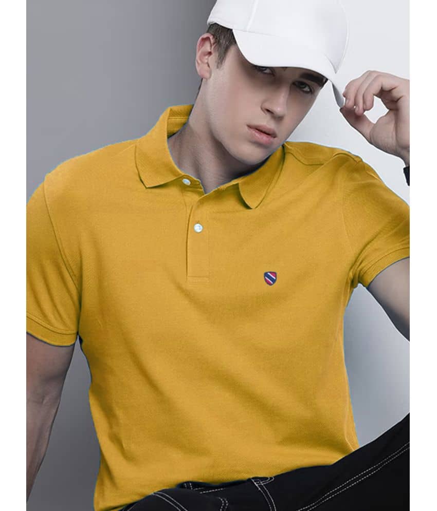Merriment Cotton Blend Regular Fit Solid Half Sleeves Men's Polo T Shirt - Mustard ( Pack of 1 )