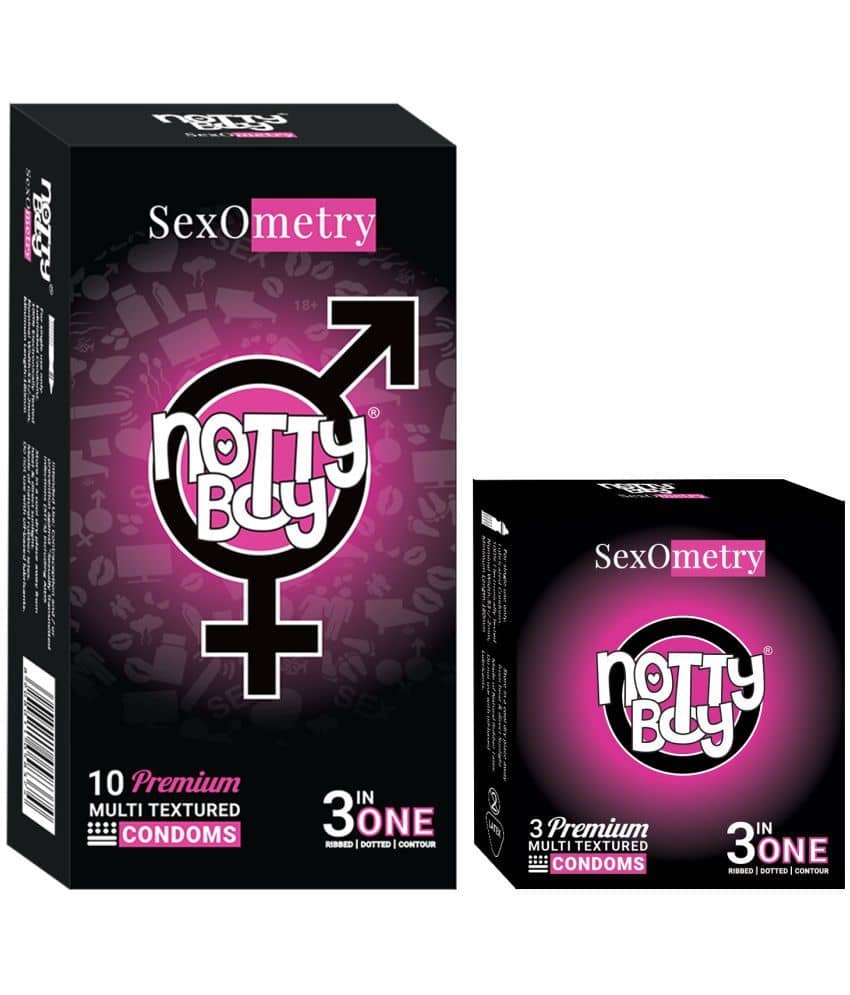 NottyBoy 3IN1 Ribbed Dotted Contour Condoms - (Set of 2, 13 Pieces)