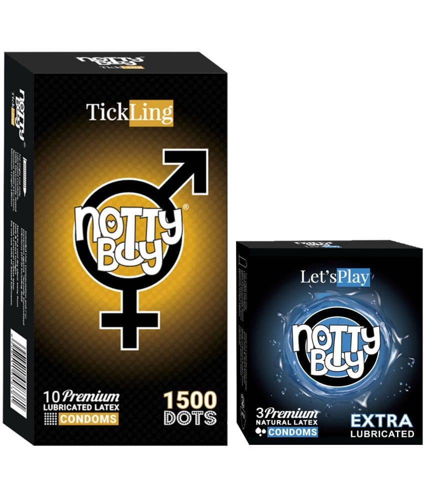 NottyBoy Extra Lubricated and Super Dotted With 1500 Dots Condoms - ( Set of 2, 13 Pieces)