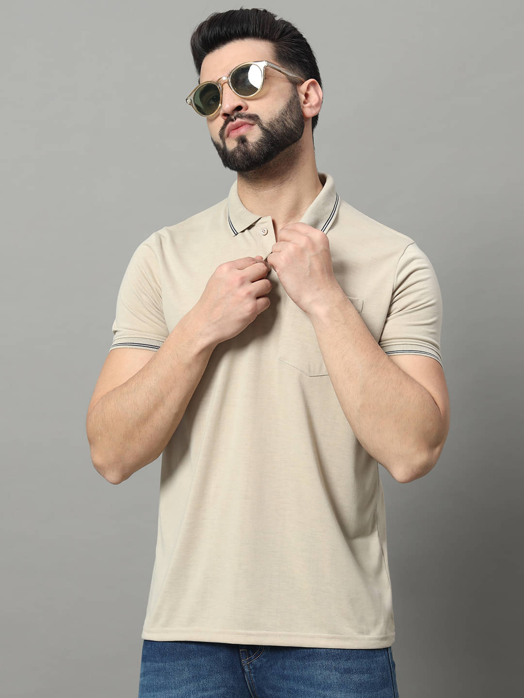 OGEN Pack of 1 Cotton Blend Regular Fit Solid Half Sleeves Men's Polo T Shirt ( Beige ) OGEN Pack of 1 Cotton Blend Regular Fit Solid Half Sleeves Men's Polo T Shirt ( Beige )