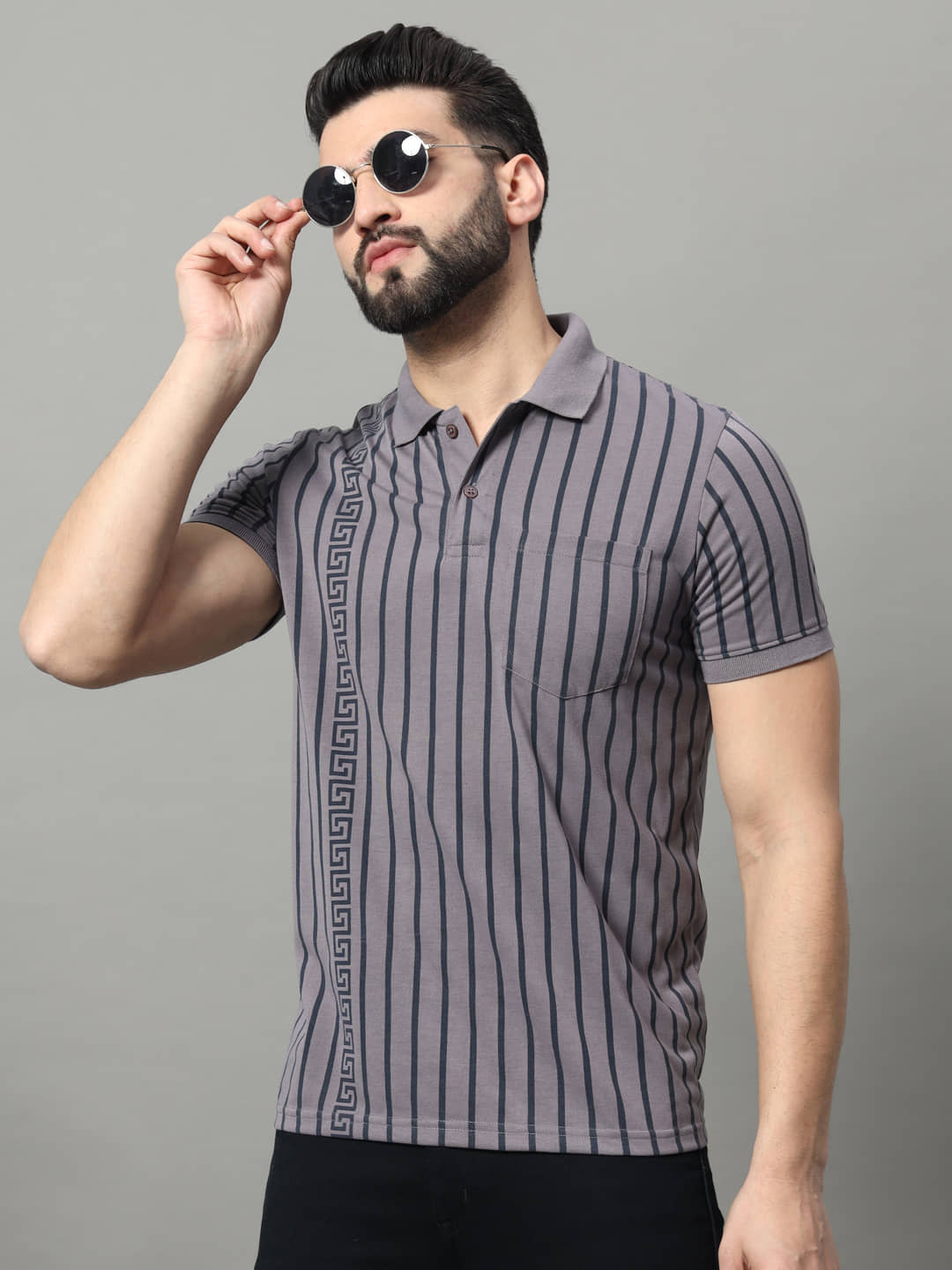 OGEN Pack of 1 Cotton Blend Regular Fit Striped Half Sleeves Men's Polo T Shirt ( Wine )