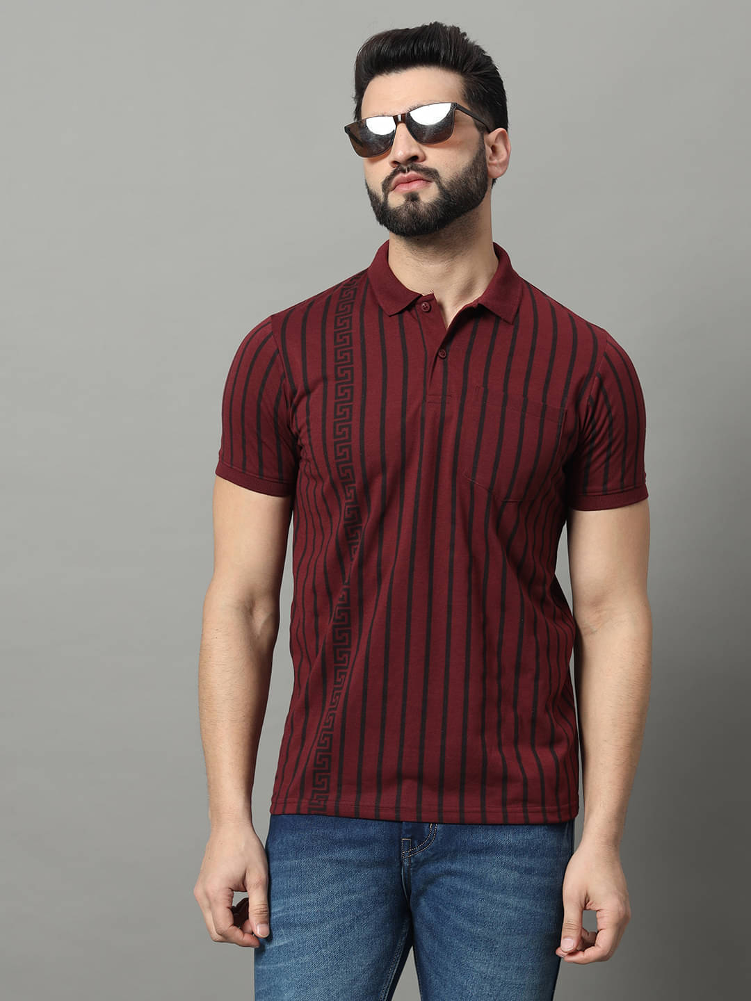 OGEN Pack of 1 Cotton Blend Regular Fit Striped Half Sleeves Men's Polo T Shirt ( Wine ) OGEN Pack of 1 Cotton Blend Regular Fit Striped Half Sleeves Men's Polo T Shirt ( Wine )