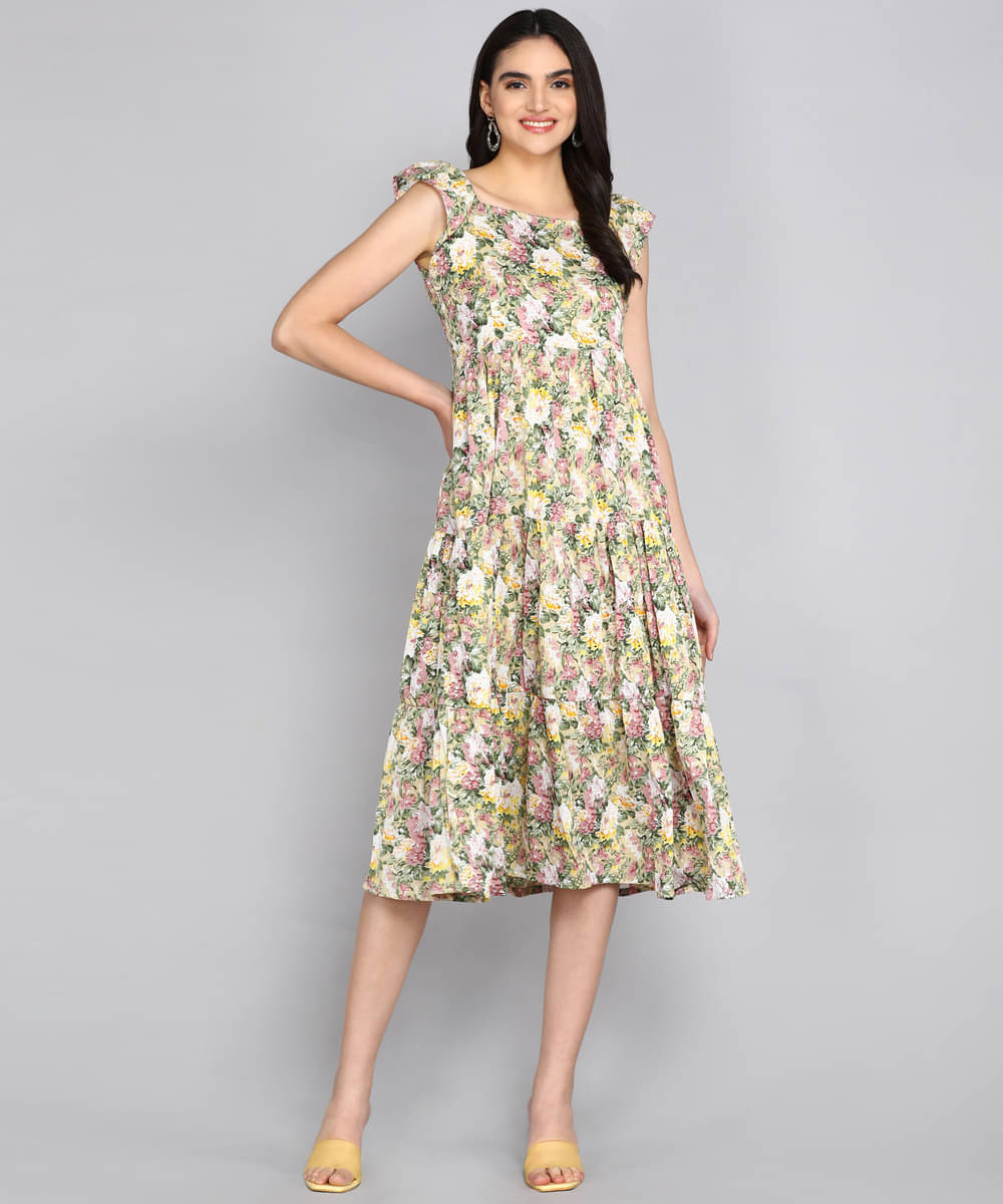 SELVIFAB Cotton Blend Printed Midi Women's Fit & Flare Dress - Green ( Pack of 1 ) SELVIFAB Cotton Blend Printed Midi Women's Fit & Flare Dress - Green ( Pack of 1 )