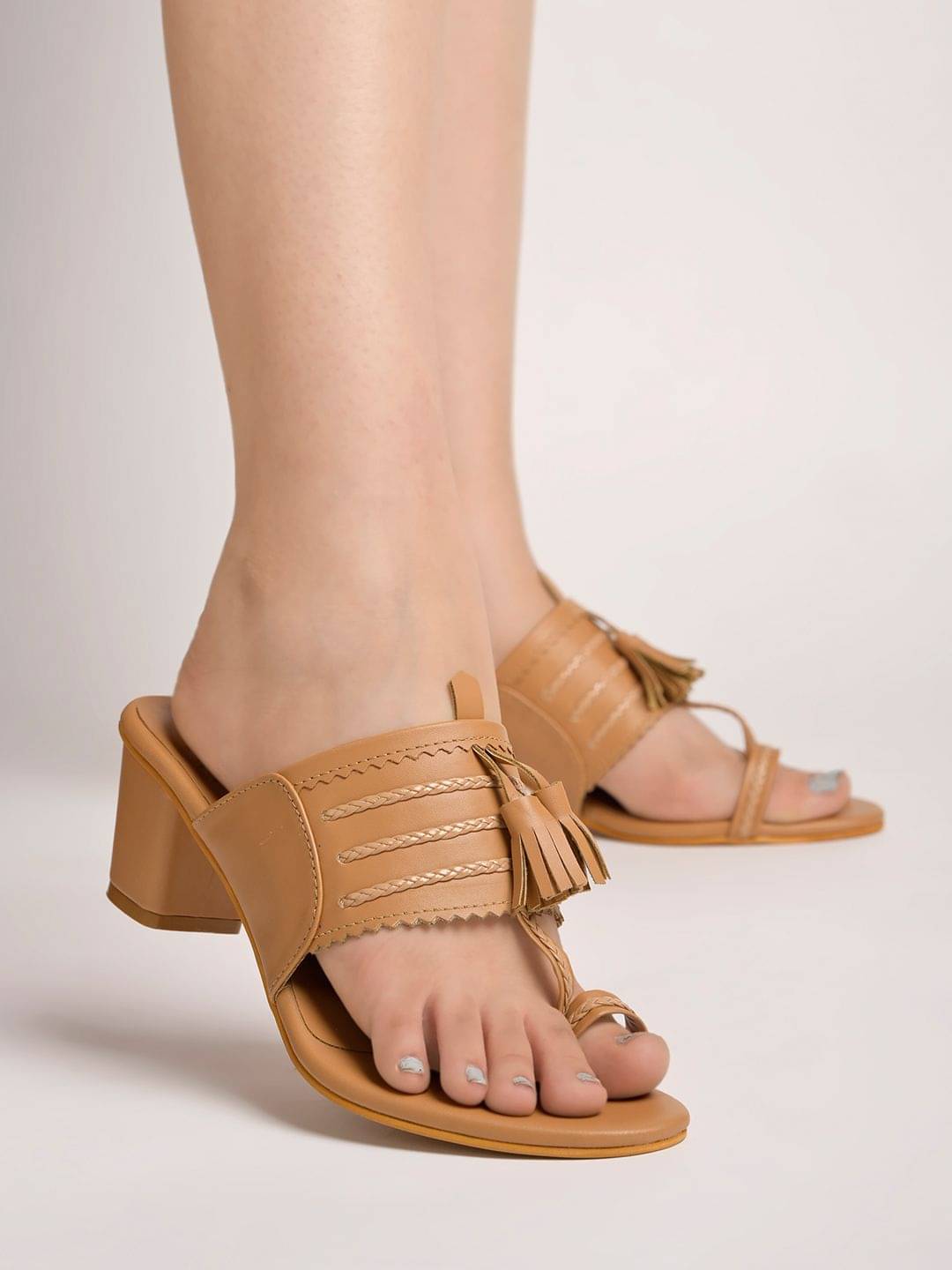    			Shoetopia Tan Women's Slip On Heels