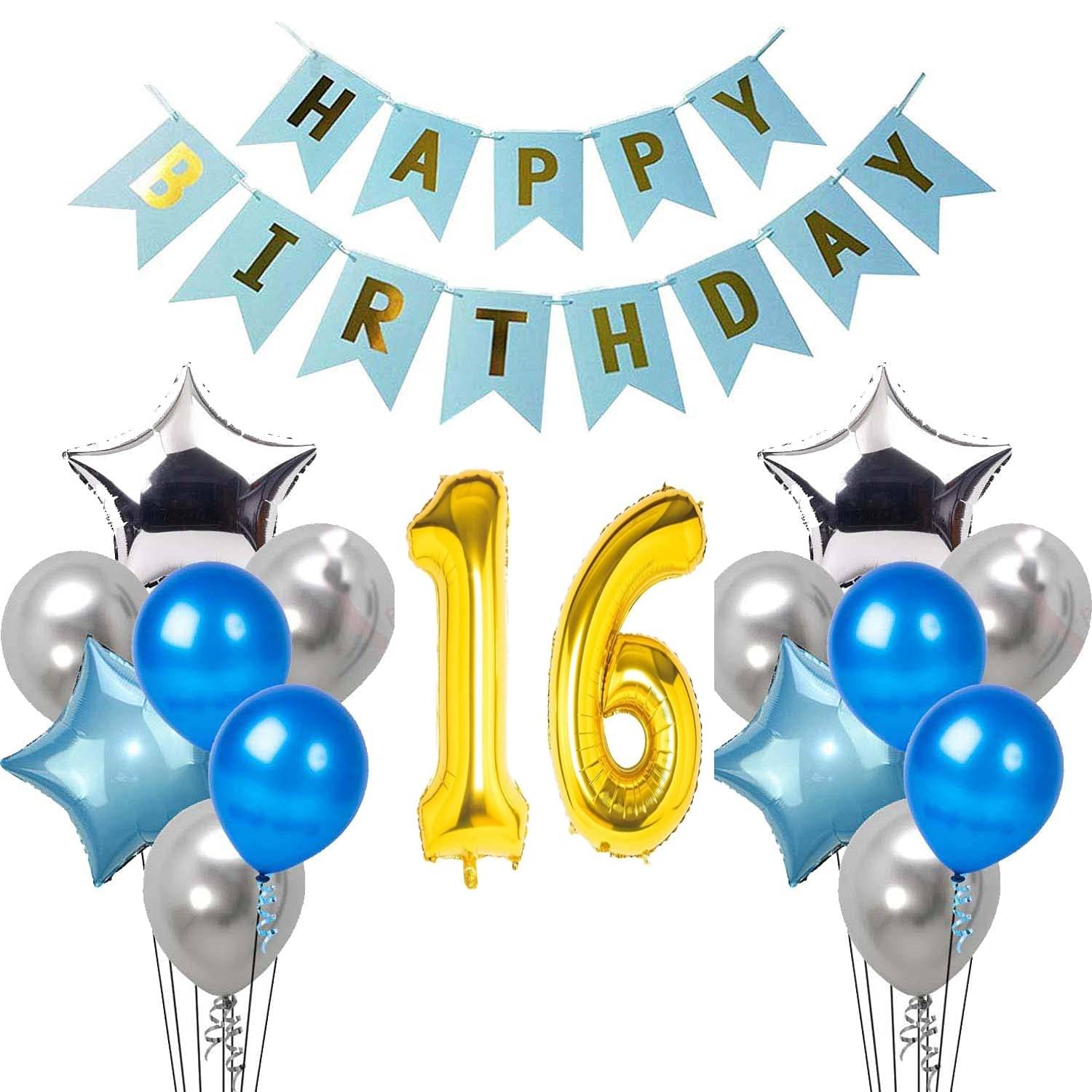     			Urban Classic Blue Silver 16th Birthday Decoration Kit for Boys and Girl