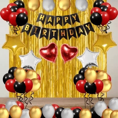 Urban classic Gold Black Red Silver Happy Birthday Balloons Decoration Kit pack of 70 Pcs (Gold Black Red Silver) Urban classic Gold Black Red Silver Happy Birthday Balloons Decoration Kit pack of 70 Pcs (Gold Black Red Silver)