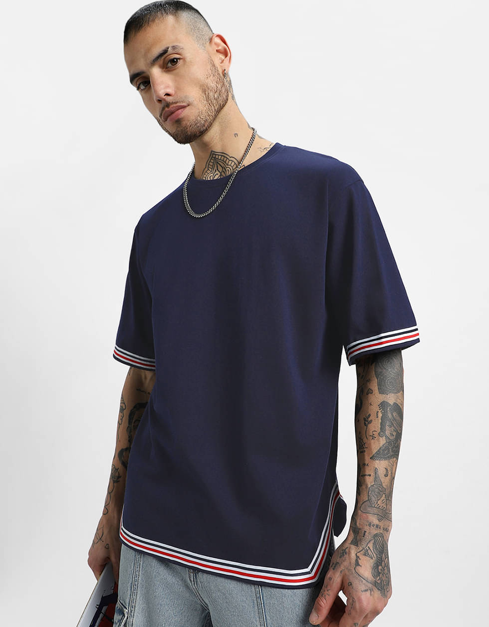     			Veirdo Pack of 1 100% Cotton Oversized Fit Men's T-Shirt ( Navy Blue )