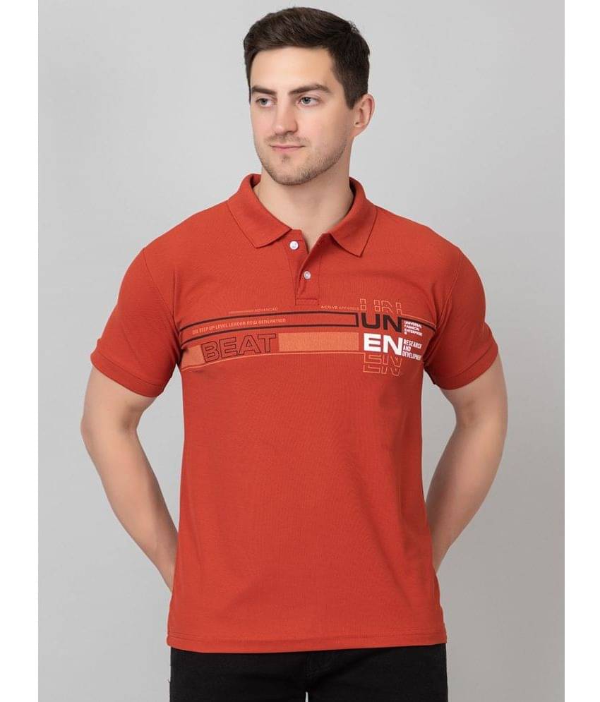 Zeffit Pack of 1 Polyester Regular Fit Printed Half Sleeves Men's Polo T Shirt ( Rust Brown ) Zeffit Pack of 1 Polyester Regular Fit Printed Half Sleeves Men's Polo T Shirt ( Rust Brown )