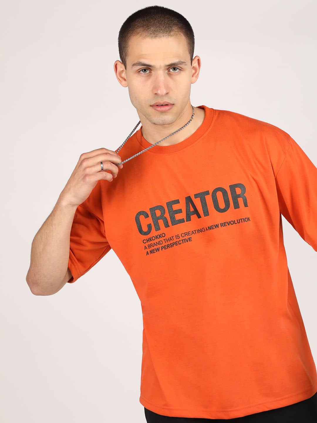 Chkokko Pack of 1 Cotton Blend Regular Fit Men's T-Shirt ( Orange )