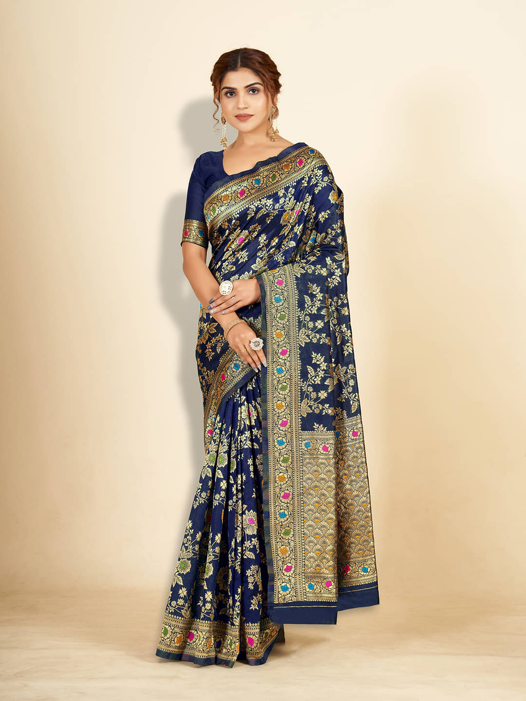    			ISARA Banarasi Silk Printed Saree With Unstitched Blouse Piece ( Blue )