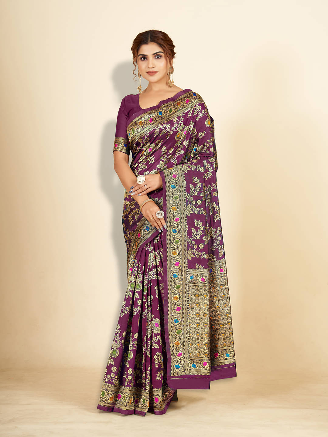     			ISARA Banarasi Silk Printed Saree With Unstitched Blouse Piece ( Wine )