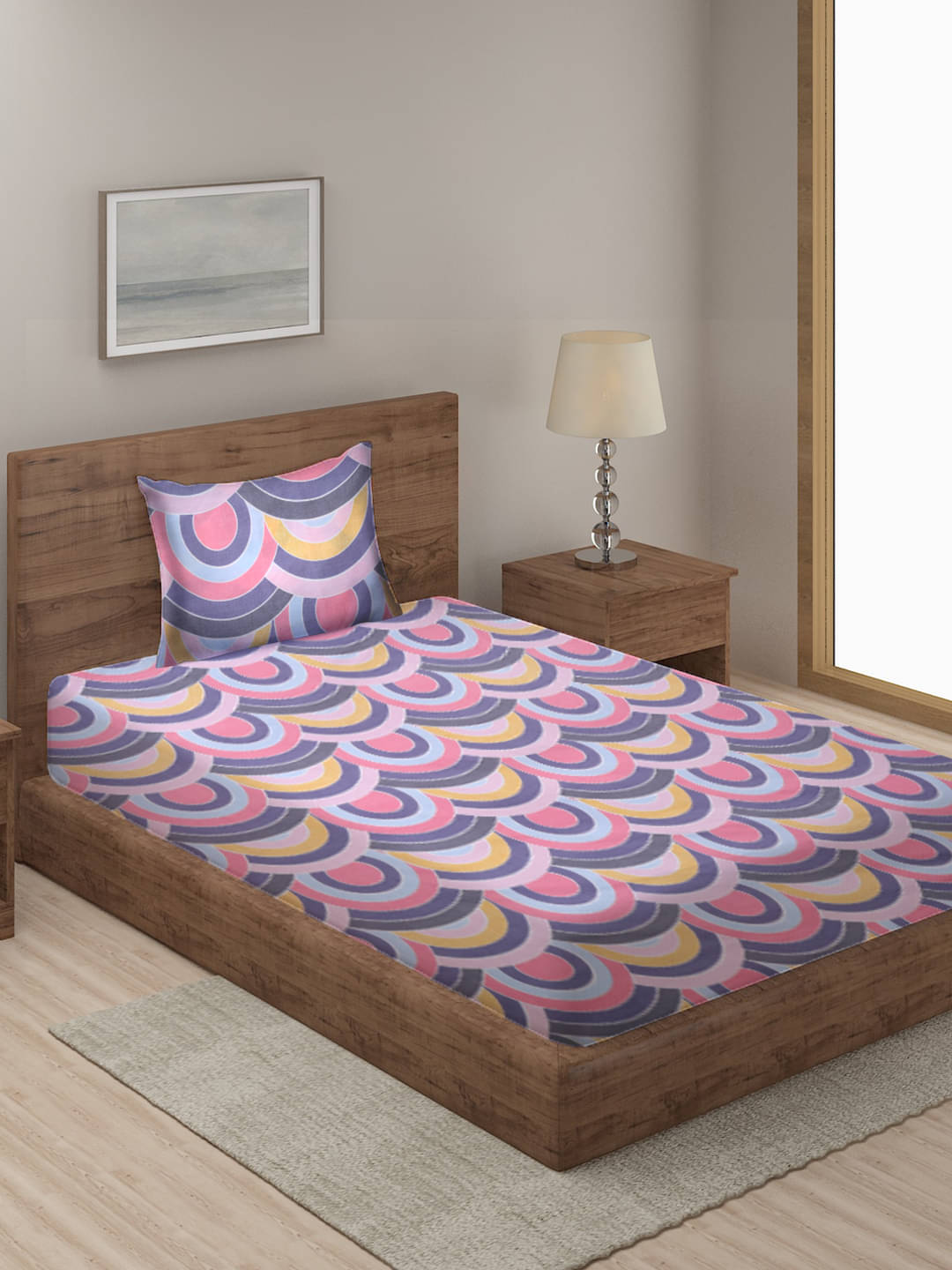 Klotthe Poly Cotton Abstract Printed 1 Single Bedsheet with 1 Pillow Cover - Purple Klotthe Poly Cotton Abstract Printed 1 Single Bedsheet with 1 Pillow Cover - Purple