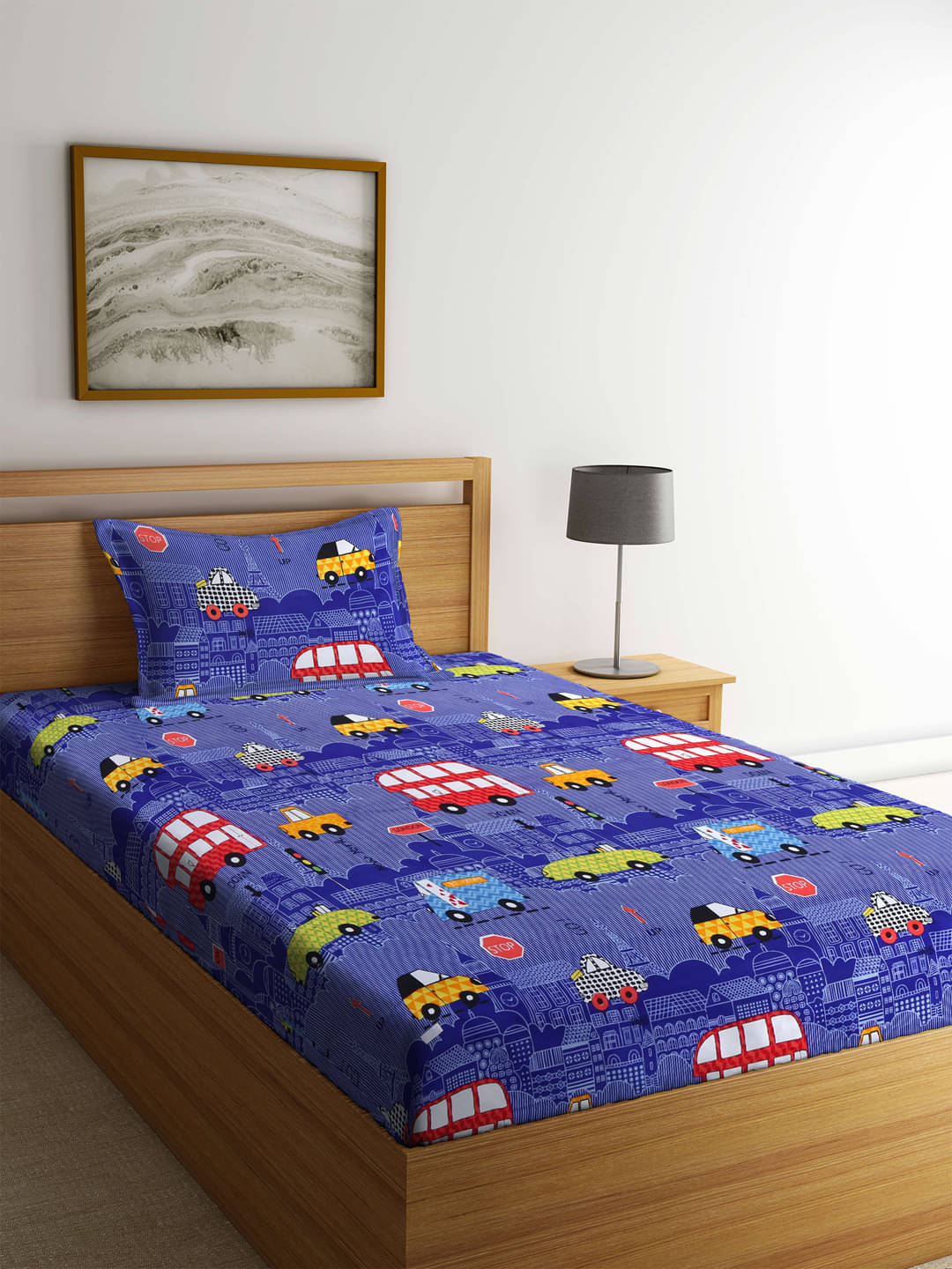     			Klotthe Poly Cotton 1 Single Bedsheet with 1 Pillow Cover ( Navy Blue )