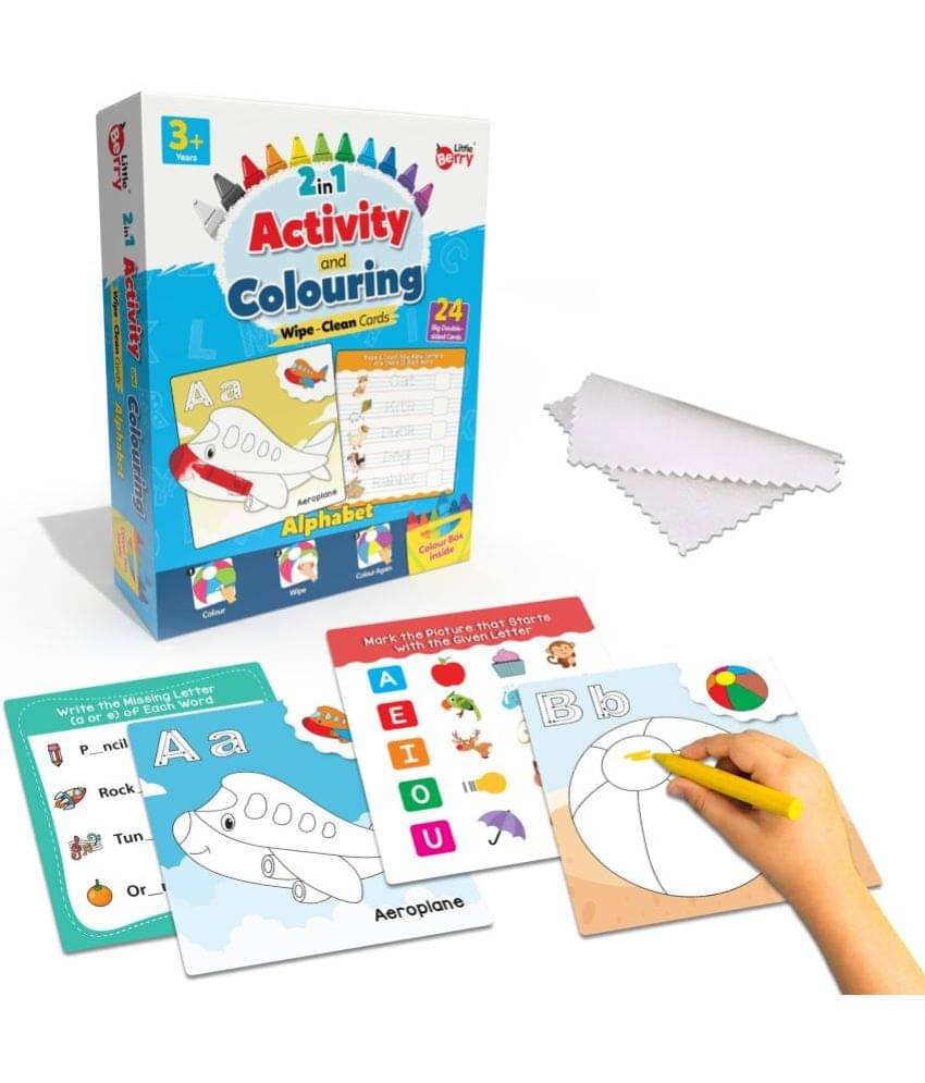 Little Berry 2-in-1 Activity & Colouring Wipe Clean Flash Cards for Kids: Alphabets - 24 Cards With Crayons (Multicolour) Little Berry 2-in-1 Activity & Colouring Wipe Clean Flash Cards for Kids: Alphabets - 24 Cards With Crayons (Multicolour)