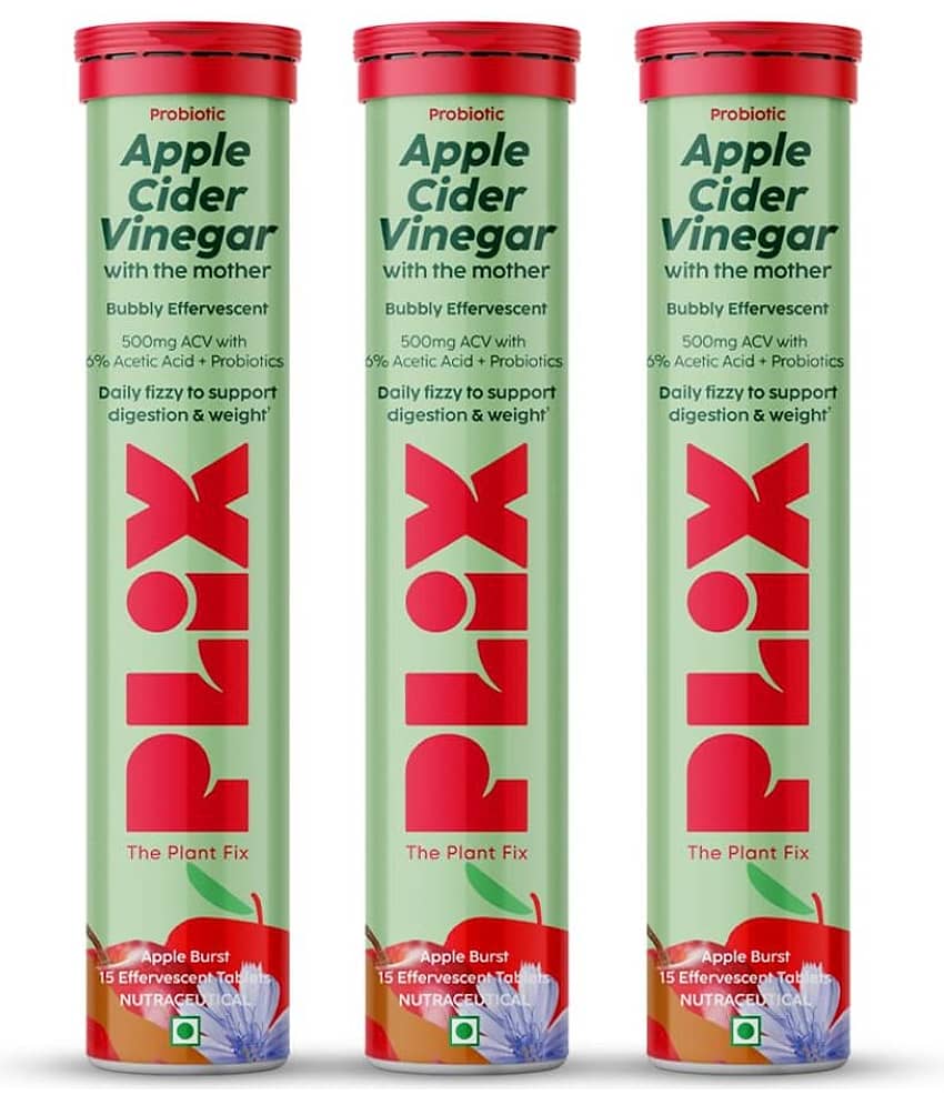 Plix Probiotic+ Apple Cider Vinegar Effervescent Tablets for Gut Health & Metabolism 3 x 15 Tablets