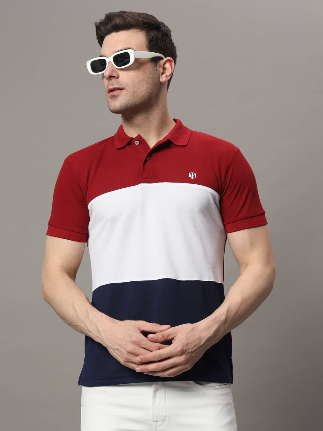 The Million Club Pack of 1 Cotton Blend Regular Fit Colorblock Half Sleeves Men's Polo T Shirt ( Sea Green )