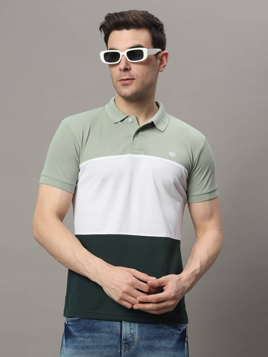     			The Million Club Pack of 1 Cotton Blend Regular Fit Colorblock Half Sleeves Men's Polo T Shirt ( Sea Green )