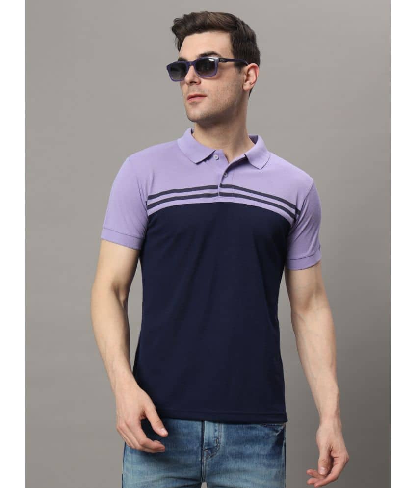 The Million Club Pack of 1 Cotton Blend Regular Fit Striped Half Sleeves Men's Polo T Shirt ( Lavender )