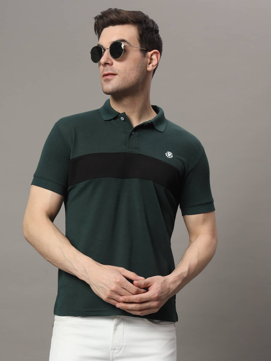 The Million Club Pack of 1 Cotton Blend Regular Fit Colorblock Half Sleeves Men's Polo T Shirt ( Olive Green )