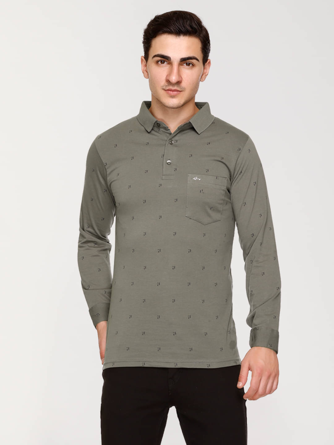     			Array Cotton Blend Regular Fit Printed Full Sleeves Men's Polo T Shirt - Green ( Pack of 1 )