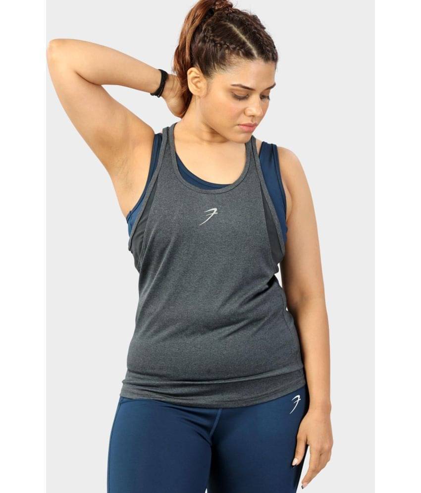     			Fuaark Grey Polyester Lycra Tank Tops - Single