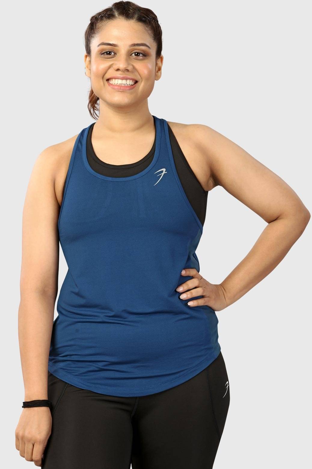     			Fuaark Navy Polyester Lycra Tank Tops - Single