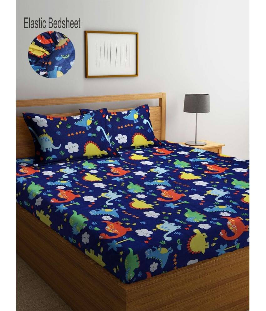 Klotthe Poly Cotton Animal Fitted 1 Bedsheet with 2 Pillow Covers ( King Size ) - Blue Klotthe Poly Cotton Animal Fitted 1 Bedsheet with 2 Pillow Covers ( King Size ) - Blue