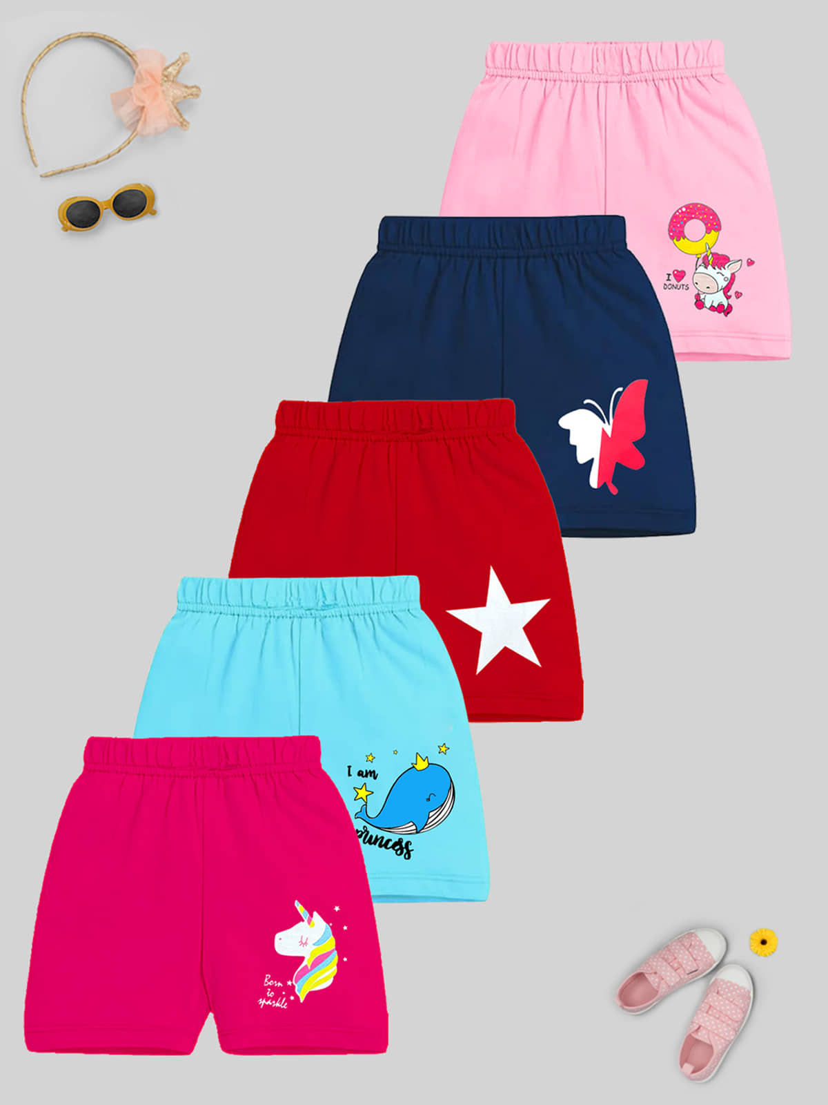 Kuchipoo - Multicolor Cotton Blend Girls Shorts ( Pack of 5 ) - Shorts | Buy online on ZillyBuy