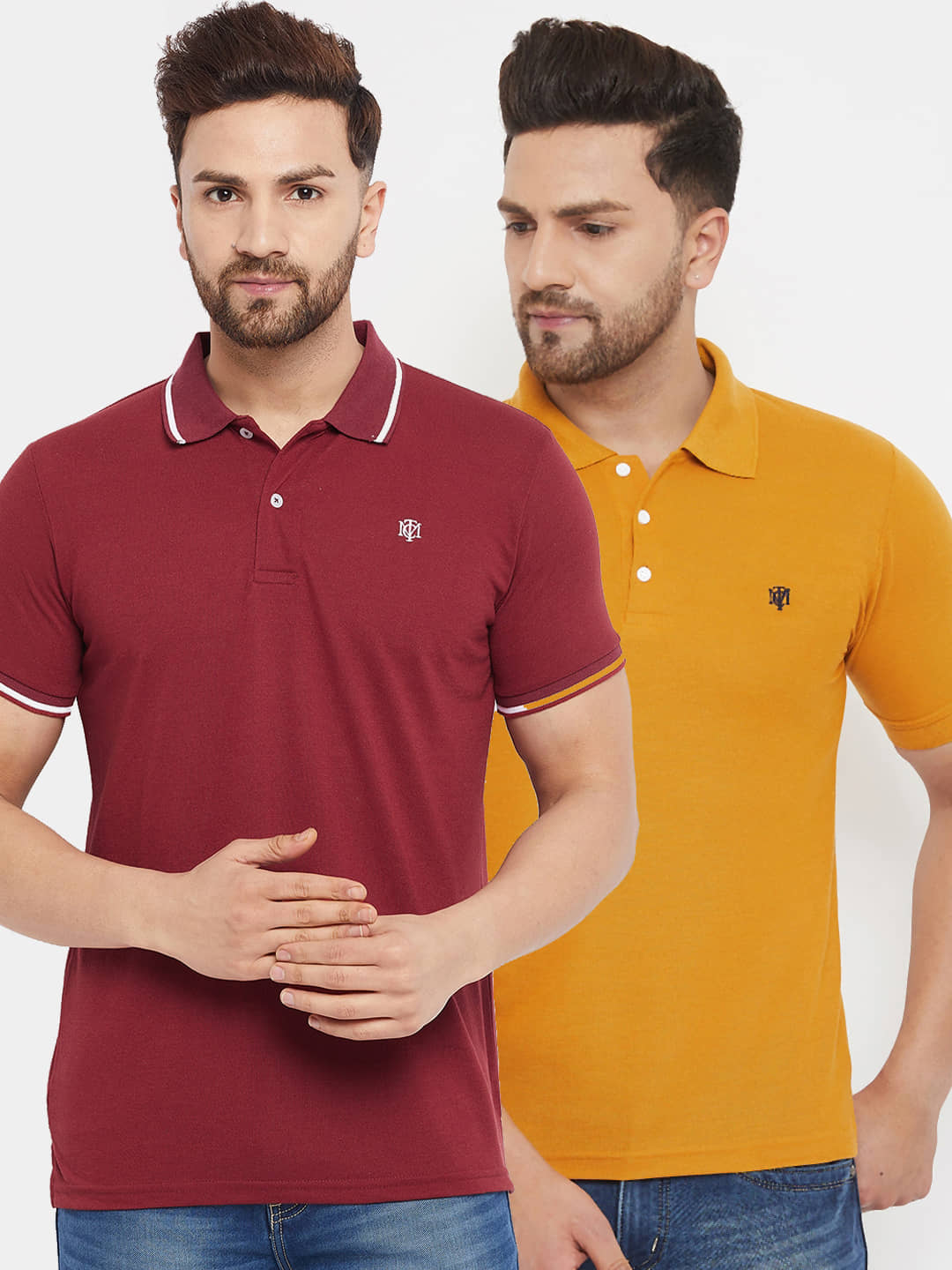 The Million Club Pack of 2 Cotton Blend Regular Fit Solid Half Sleeves Men's Polo T Shirt ( Maroon )