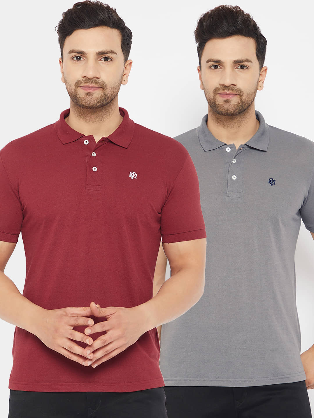 The Million Club Pack of 2 Cotton Blend Regular Fit Solid Half Sleeves Men's Polo T Shirt ( Maroon )