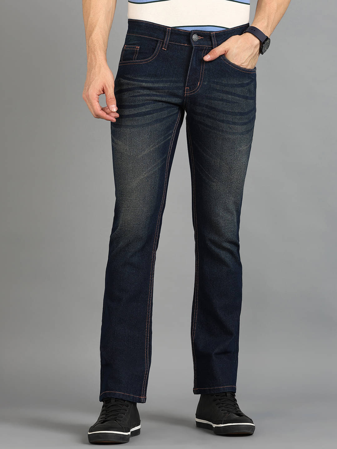     			Urbano Fashion Regular Fit Bootcut Men's Jeans - Dark Blue ( Pack of 1 )