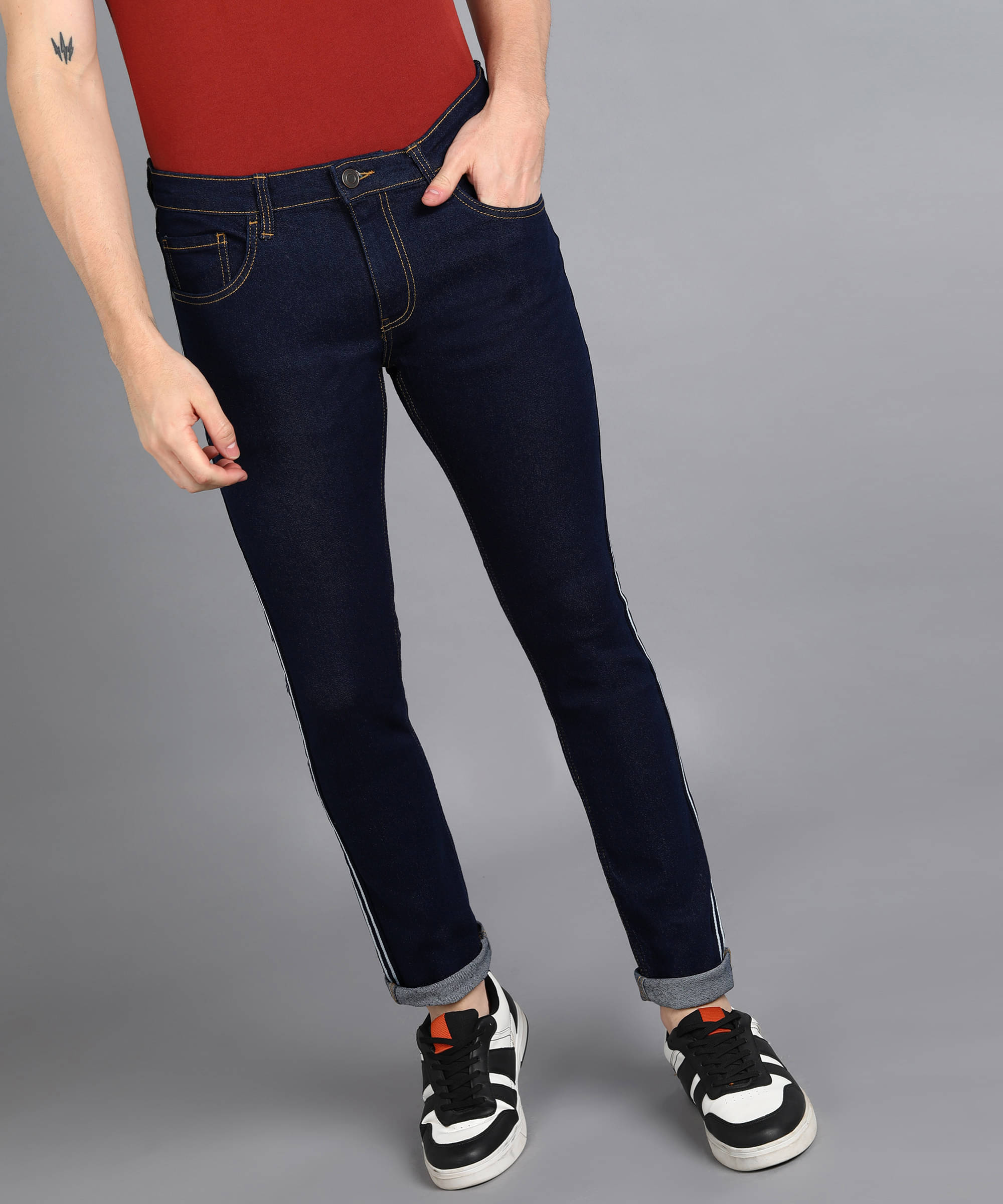     			Urbano Fashion Skinny Fit Washed Men's Jeans - Navy Blue ( Pack of 1 )