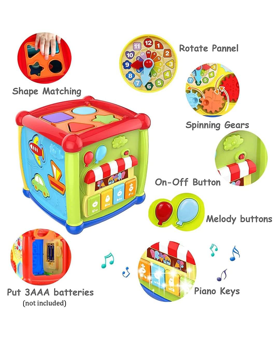     			VBE 6 In 1 Learning Cube Educational & Learning Activity Toy Including Blocks, Clock, Alphabets-Tree,Transportation Vehicles,Music Keyboard & Mirror For Kids (6 In 1 Small Cube),Multicolor