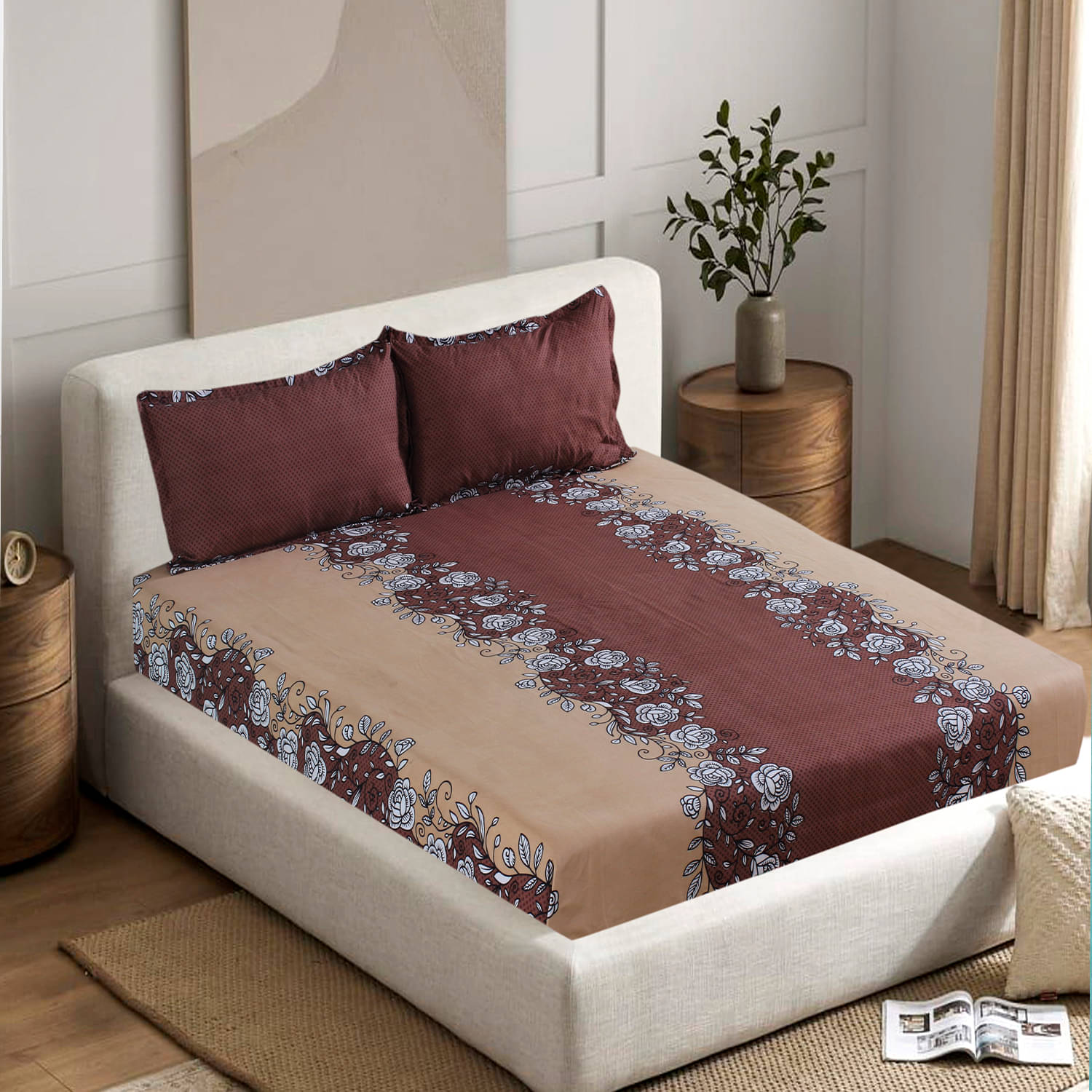     			Welhouse India Cotton 1 Double King Bedsheet with 2 Pillow Covers ( Maroon )