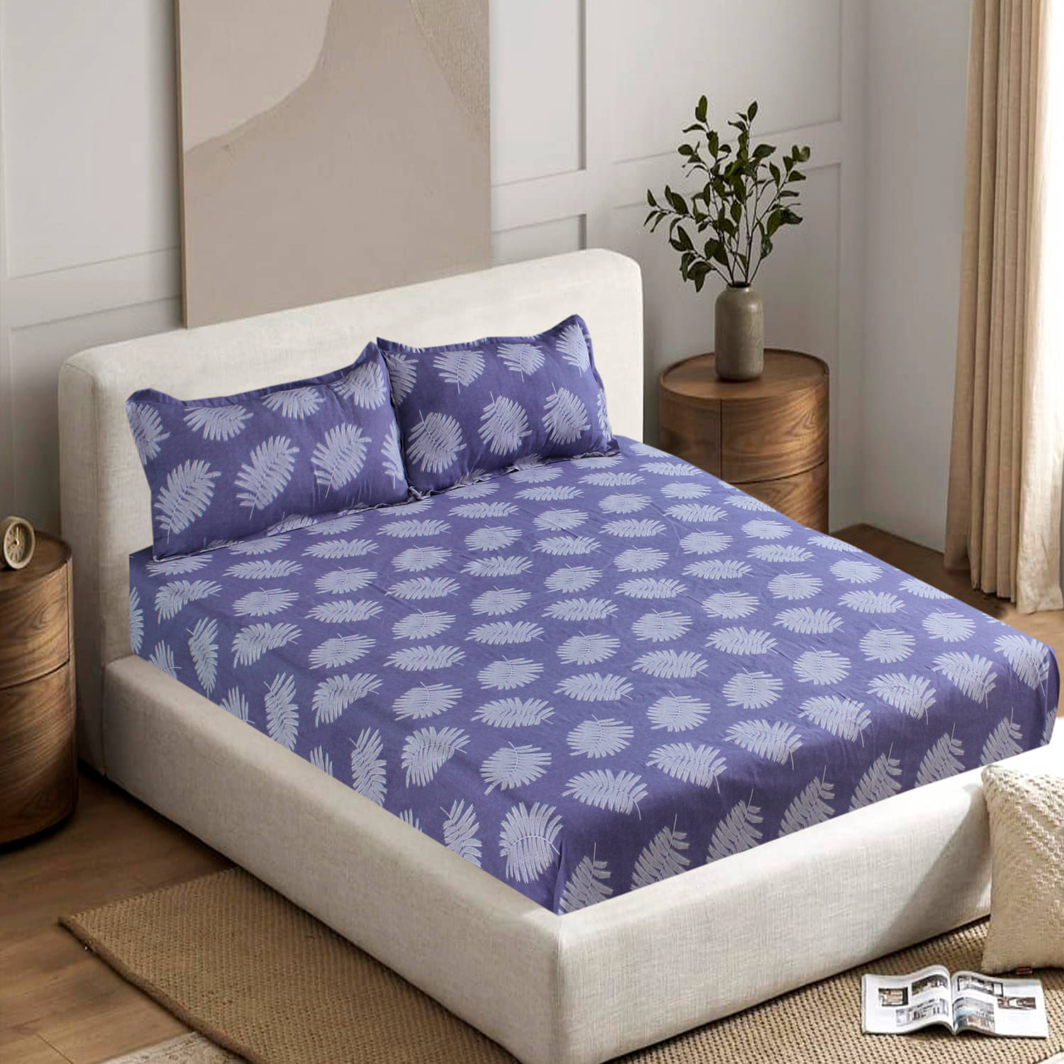 Welhouse India Cotton 1 Double King Bedsheet with 2 Pillow Covers ( Blue )     			Welhouse India Cotton 1 Double King Bedsheet with 2 Pillow Covers ( Blue )