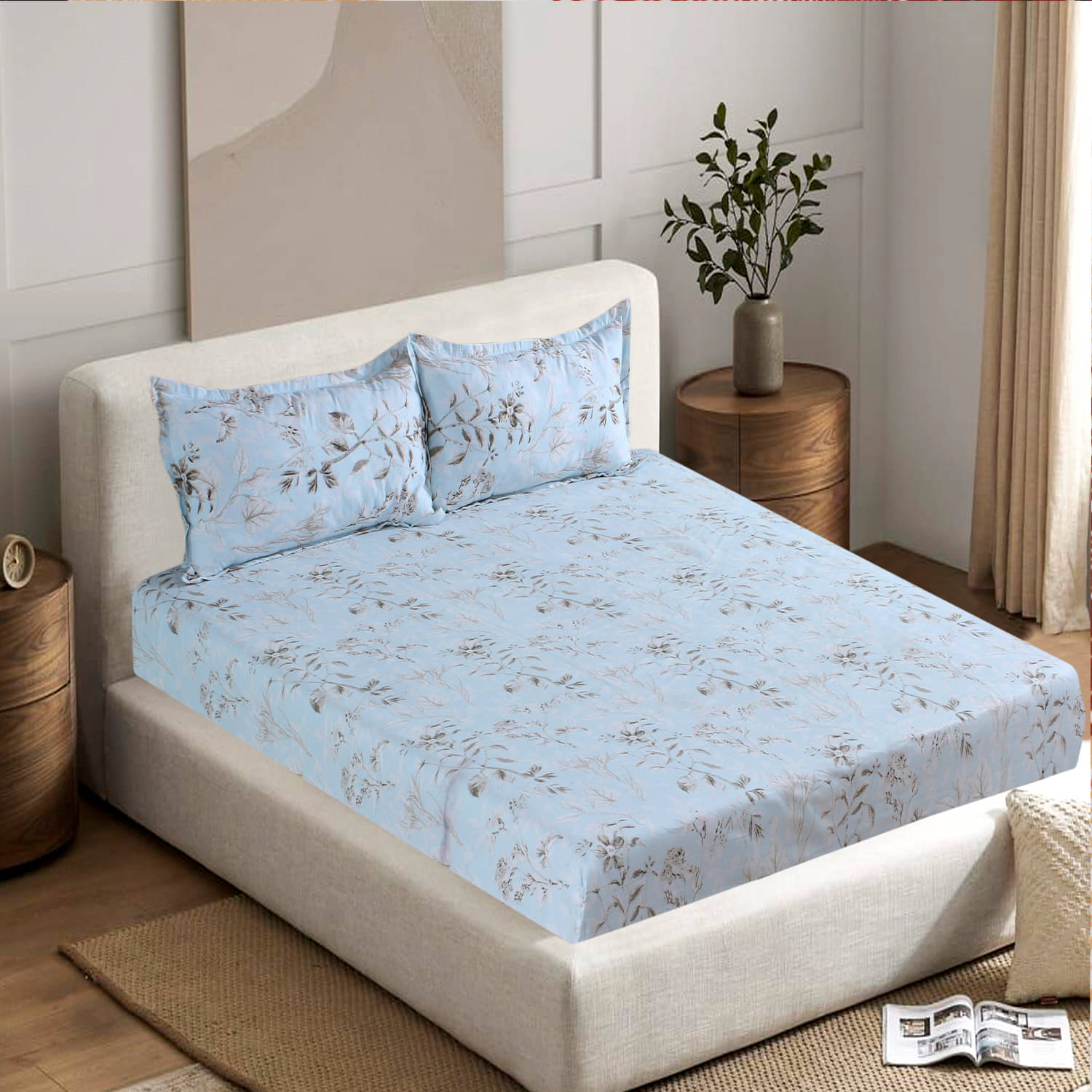     			Welhouse India Cotton 1 Double King Bedsheet with 2 Pillow Covers ( Blue )