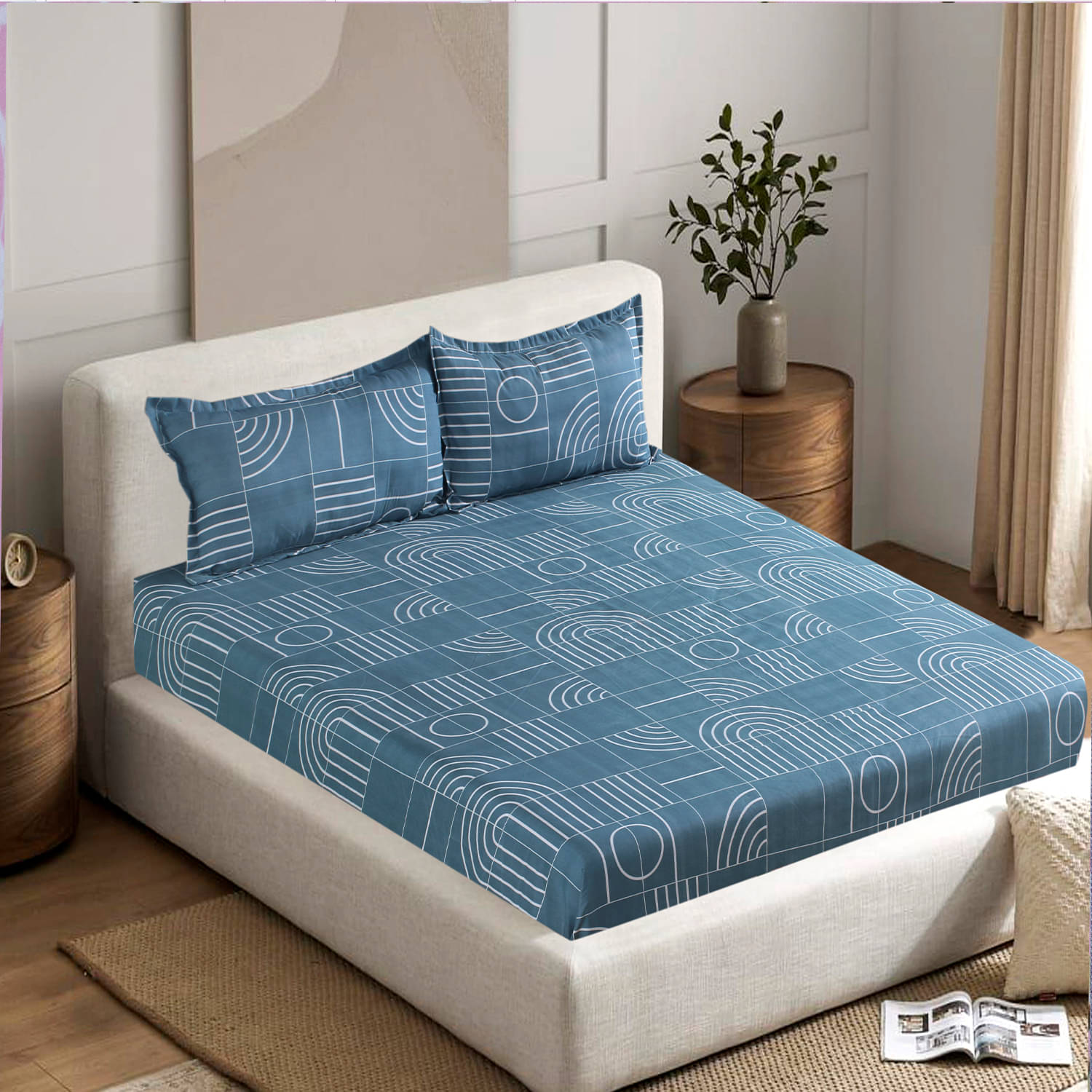 Welhouse India Cotton 1 Double King Bedsheet with 2 Pillow Covers ( Teal ) Welhouse India Cotton 1 Double King Bedsheet with 2 Pillow Covers ( Teal )