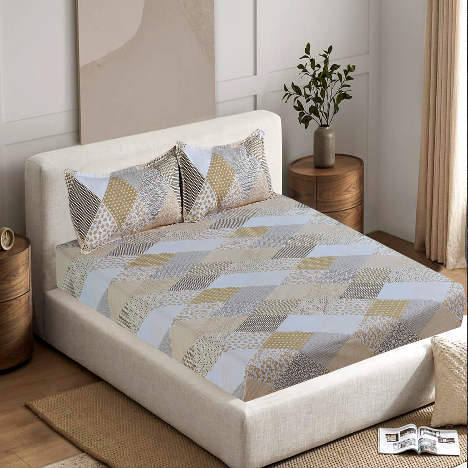 Welhouse India Cotton 1 Double King Bedsheet with 2 Pillow Covers ( Beige ) Welhouse India Cotton 1 Double King Bedsheet with 2 Pillow Covers ( Beige )