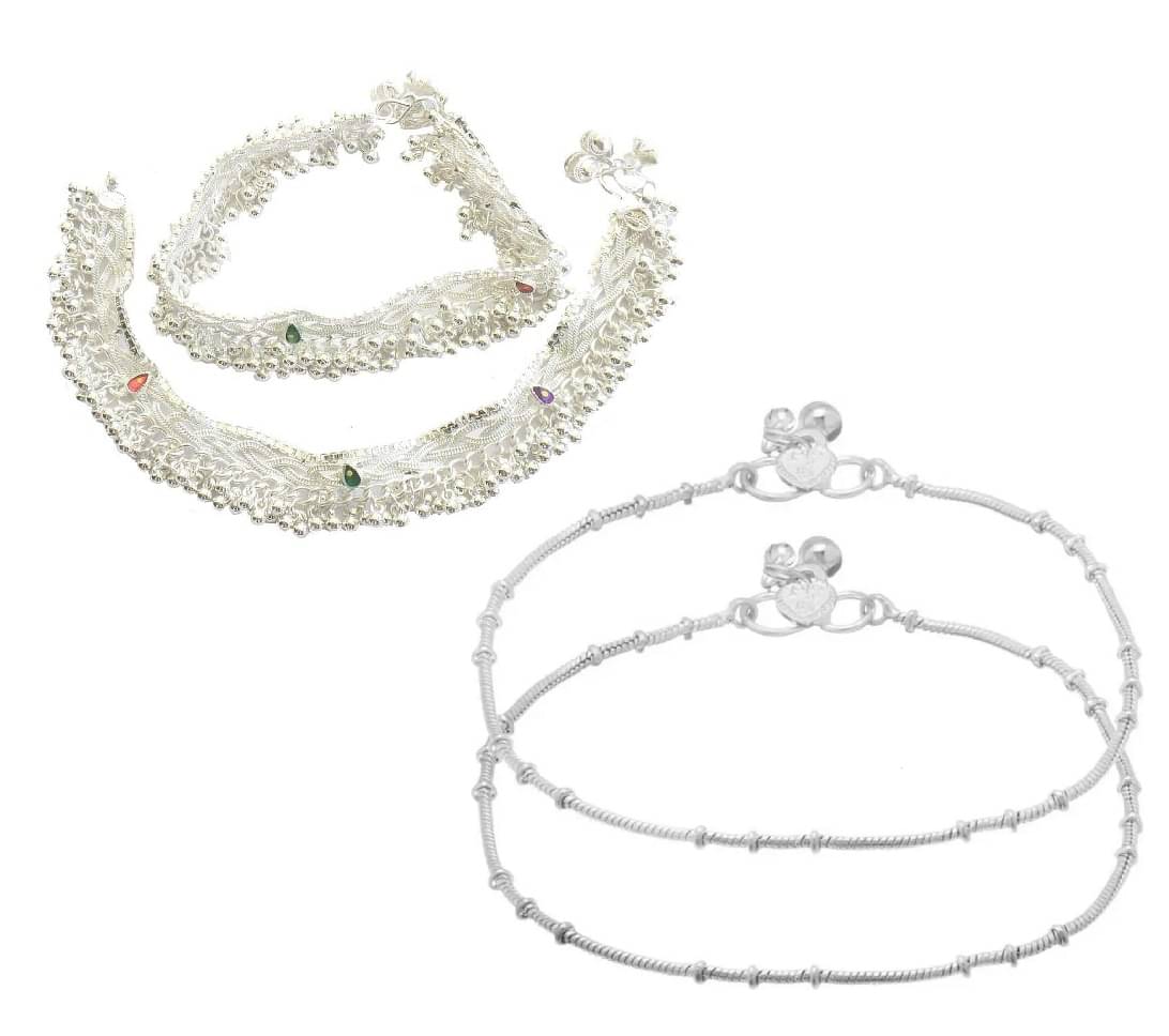    			Charms Silver Anklets ( Pack of 2 )