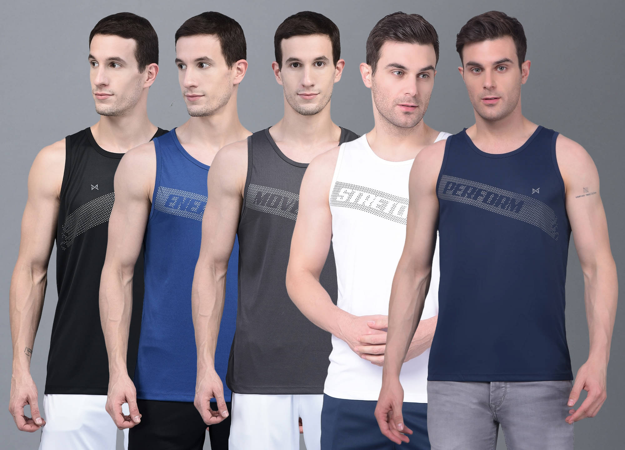     			Force NXT Pack of 5 Polyester Gym Vest For Men ( Multi )