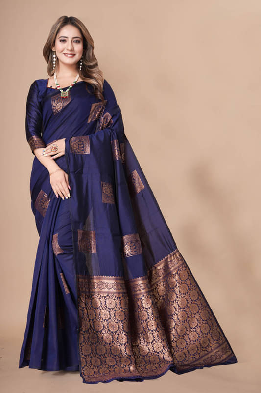 ISARA Banarasi Silk Woven Saree With Unstitched Blouse Piece ( Blue )     			ISARA Banarasi Silk Woven Saree With Unstitched Blouse Piece ( Blue )