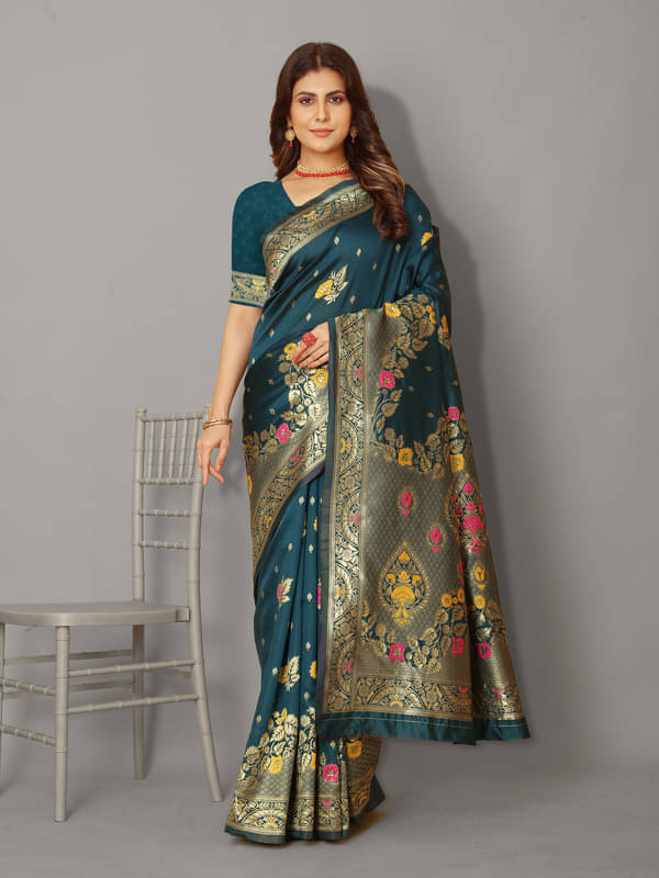    			Indesa Banarasi Silk Woven Saree With Unstitched Blouse Piece ( Multicolor )