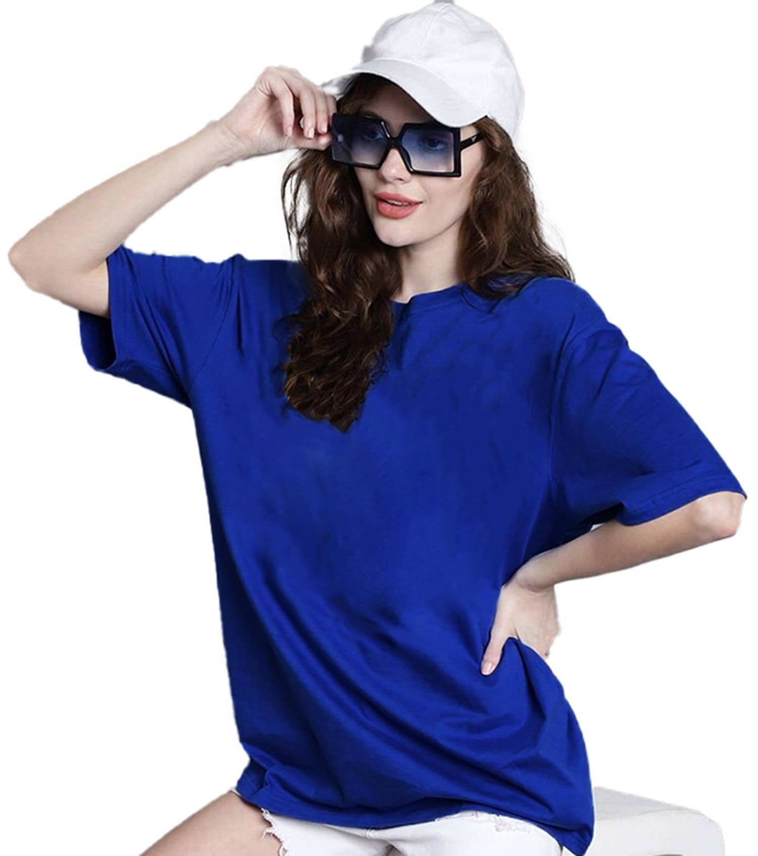 Leotude Women Cotton Blend Solid Oversized Fit Round Neck T-Shirt ( Brown )