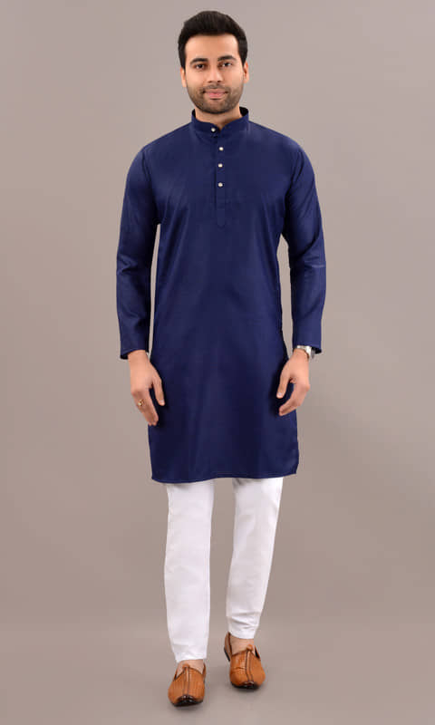 MOUDLIN Blue Cotton Blend Regular Fit Men's Kurta Pyjama Set ( Pack of 1 ) - Kurtas & Kurta Sets | Buy online on ZillyBuy